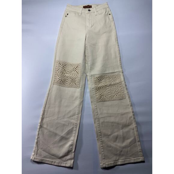 Judy Blue Denim - Judy Blue Women's Crochet Wide Leg Beige Denim Jeans - Size 1 (25x31.5)